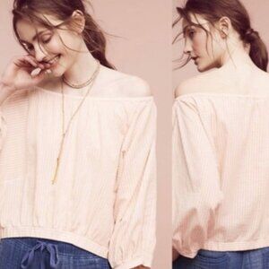 Anthropologie,  "Holding Horses" Striped Puff Sleeve Top Pink, Medium
